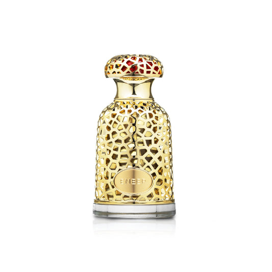 LATTAFA – EMEER unisex parfumflacon op witte achtergrond met citrus, kardemom en cederhout – een elegante en frisse geur met warme houttonen