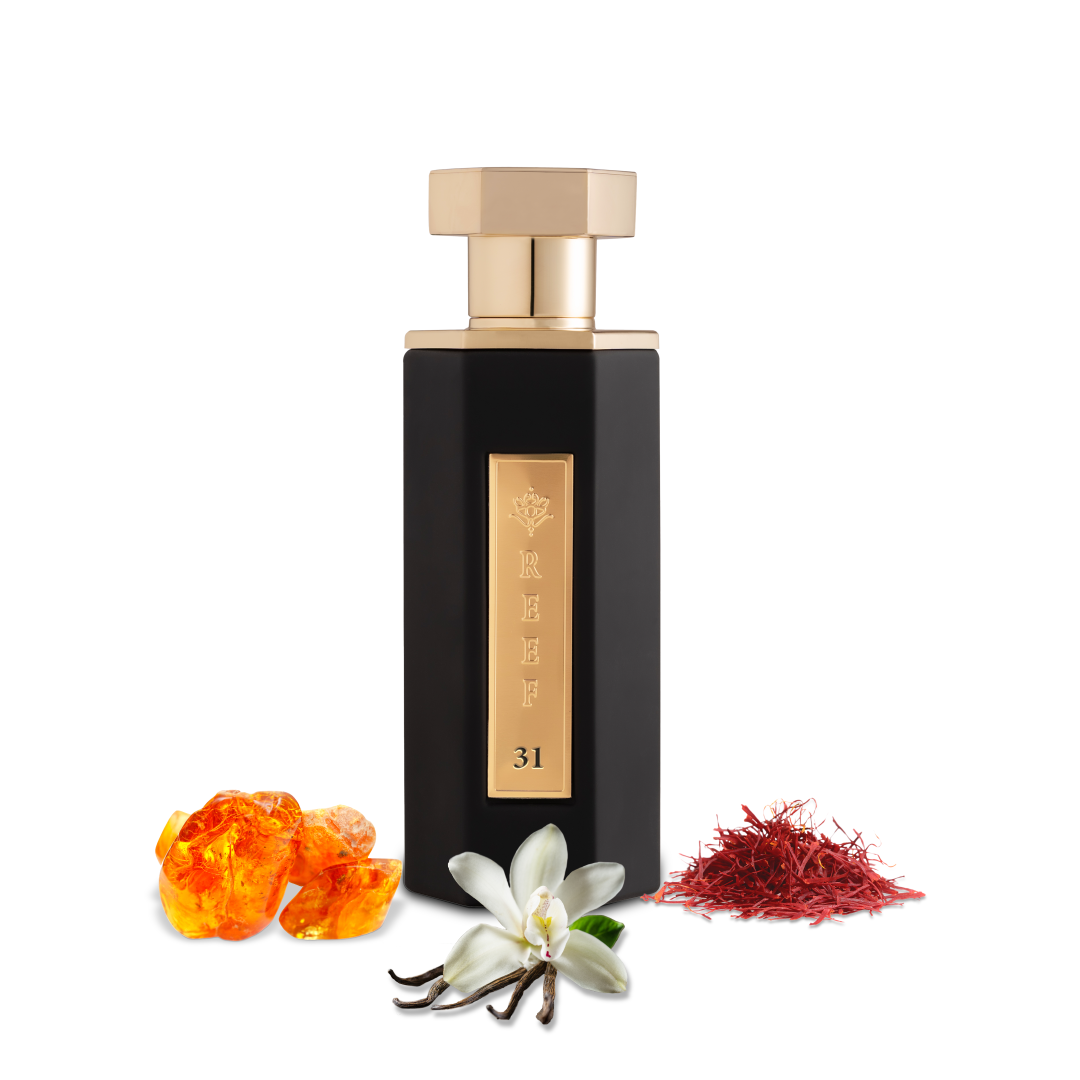REEF – 31 parfum met saffraan, amber en vanille – een warme en verfijnde geur die Arabische traditie en moderne luxe combineert