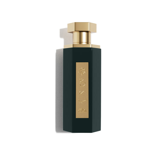 REEF – DIRIYAH unisex parfumflacon op witte achtergrond met saffraan, oudh en tonkaboon – een luxe en gelaagde geur met diepte en mystiek