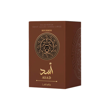 LATTAFA – ASAD BOURBON parfum met flacon en verpakking – een elegante geur met kruidige topnoten en een warme, sensuele basis