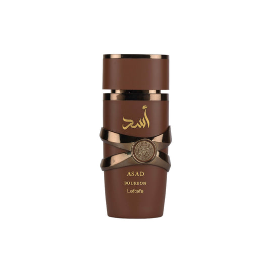 LATTAFA – ASAD BOURBON unisex parfumflacon op witte achtergrond met lavendel, cacao en bourbonvanille – een krachtige geur vol luxe en diepte