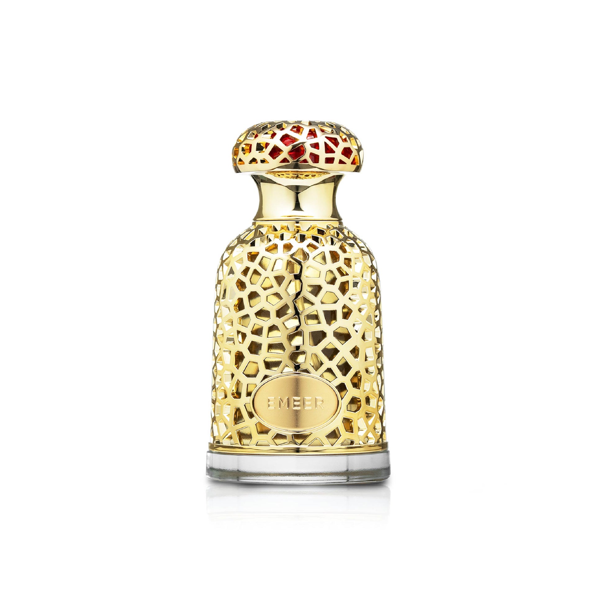 LATTAFA – EMEER unisex parfumflacon op witte achtergrond met citrus, kardemom en cederhout – een elegante en frisse geur met warme houttonen