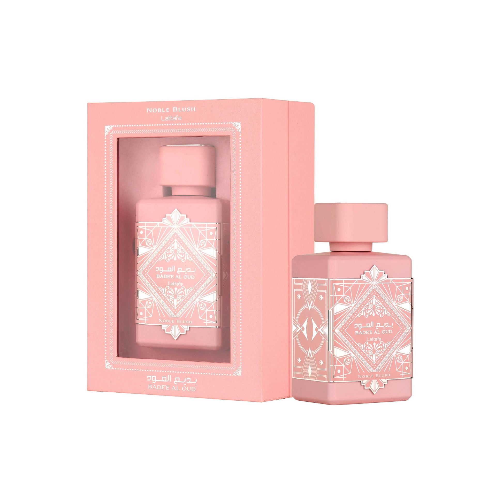 LATTAFA – NOBLE BLUSH parfumverpakking gesloten – een stijlvolle presentatie van een zachte en verfijnde geur met rozenmelk en vanille