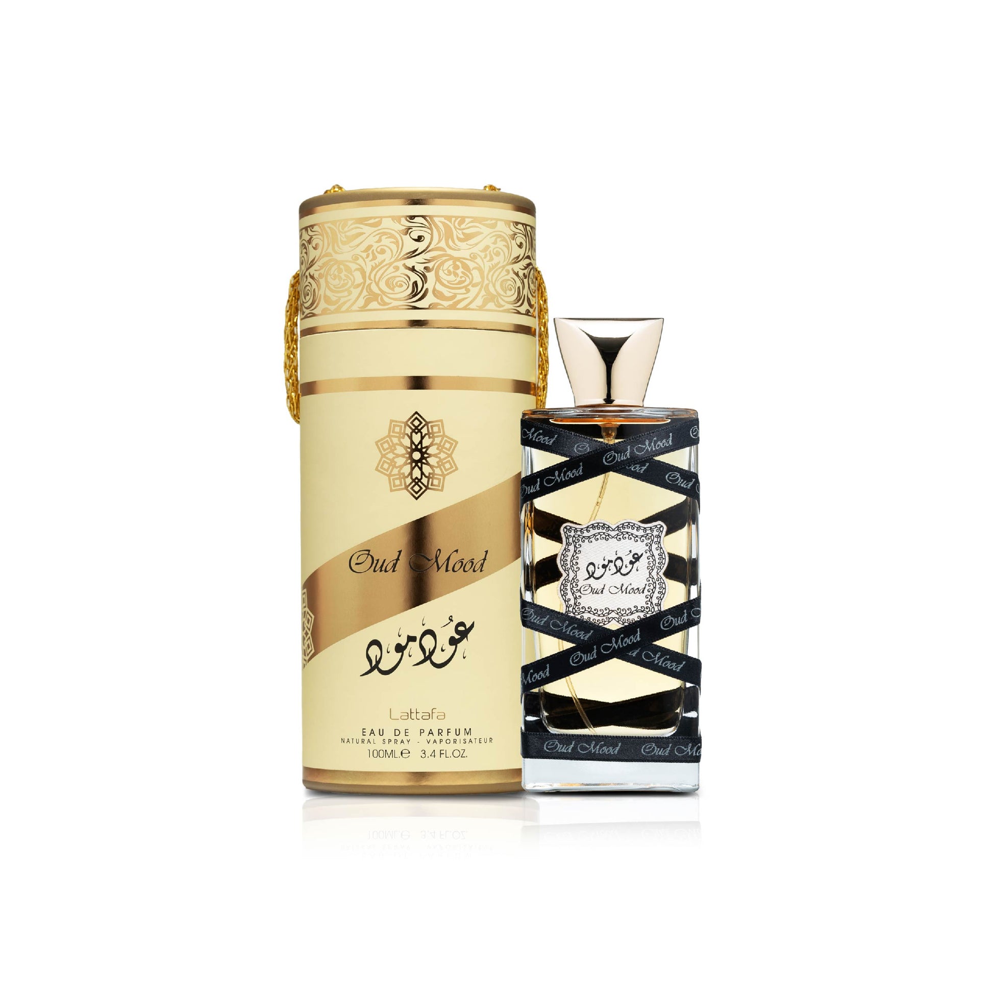 LATTAFA – OUD MOOD parfum met flacon en verpakking – een kruidige en houtachtige geur met elegante leer- en ambertonen