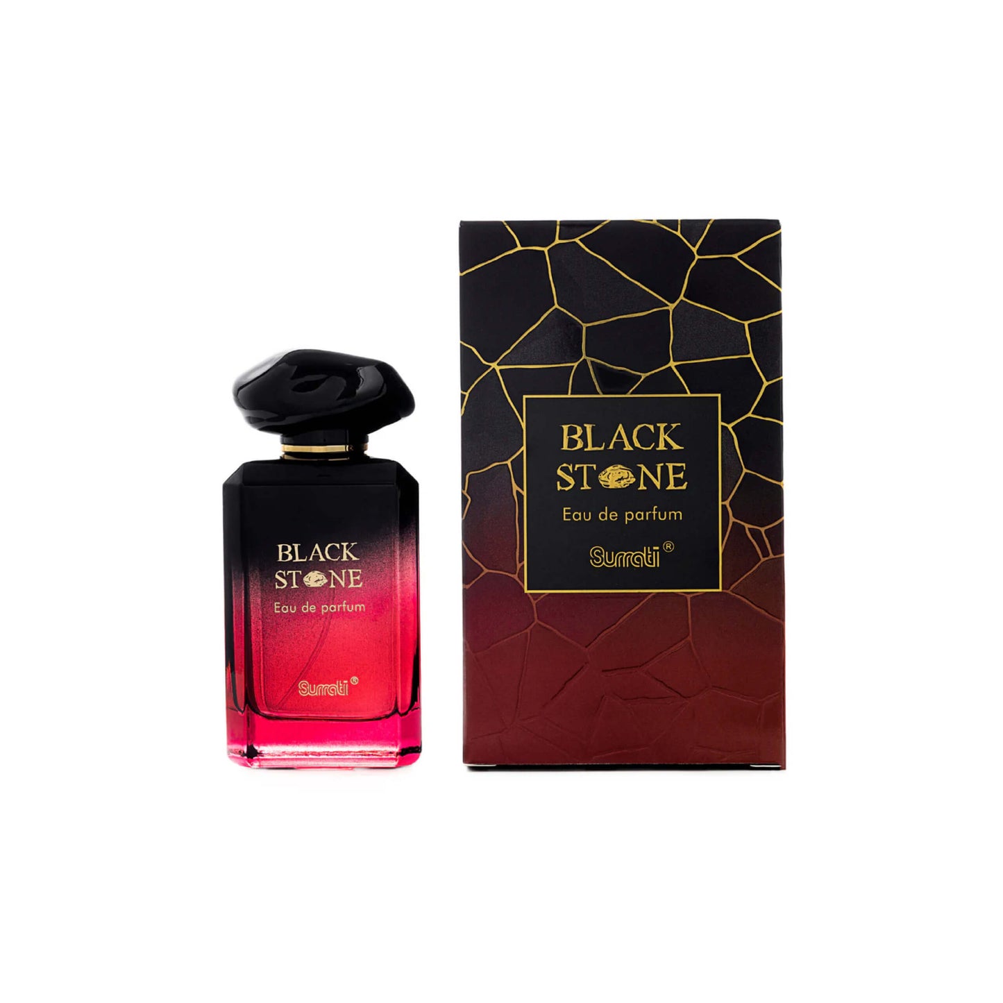SURRATI – BLACK STONE parfum met flacon en verpakking – een verfijnde geur met bloemige frisheid en houtachtige accenten