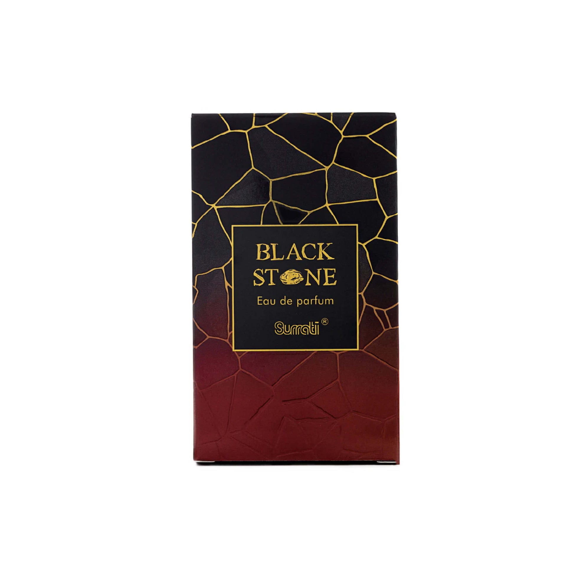 SURRATI – BLACK STONE parfumverpakking gesloten – een luxe geurervaring met lelie, eikenmos en een kruidige hint van peper